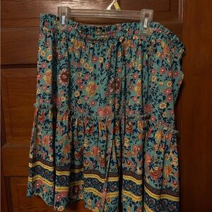 Orange and Yellow Midi A-Line Skirt with Smocked Tie Front